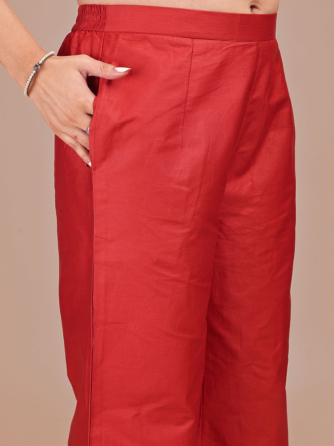 Rust Colored Jam Cotton With Cheeku Color Stylized Embroidery Co-ord Set